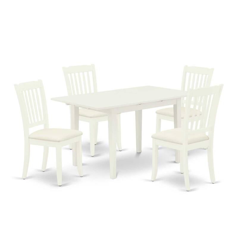 HomeStock 5-Pc Linen White Finish Solid Wood Top - Rectangular Upholstered Dining Room Set with Butterfly Leaf - Seats 4