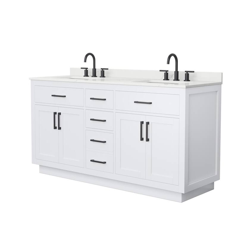 Wyndham Collection WCG262666D-QTZ-US3MXX Beckett TK 66" Free Standing - White / Giotto Quartz Top / Matte Black Hardware