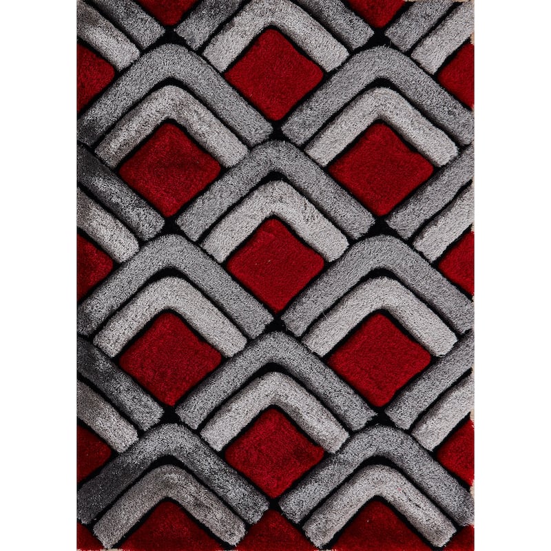 Mateos Shag Collection Area Rug - 8' X 10' - Grey/Red