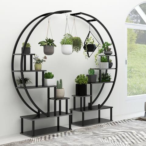 Half Moon Shape Multi-Tiered Plant Stands with Hanging Loop