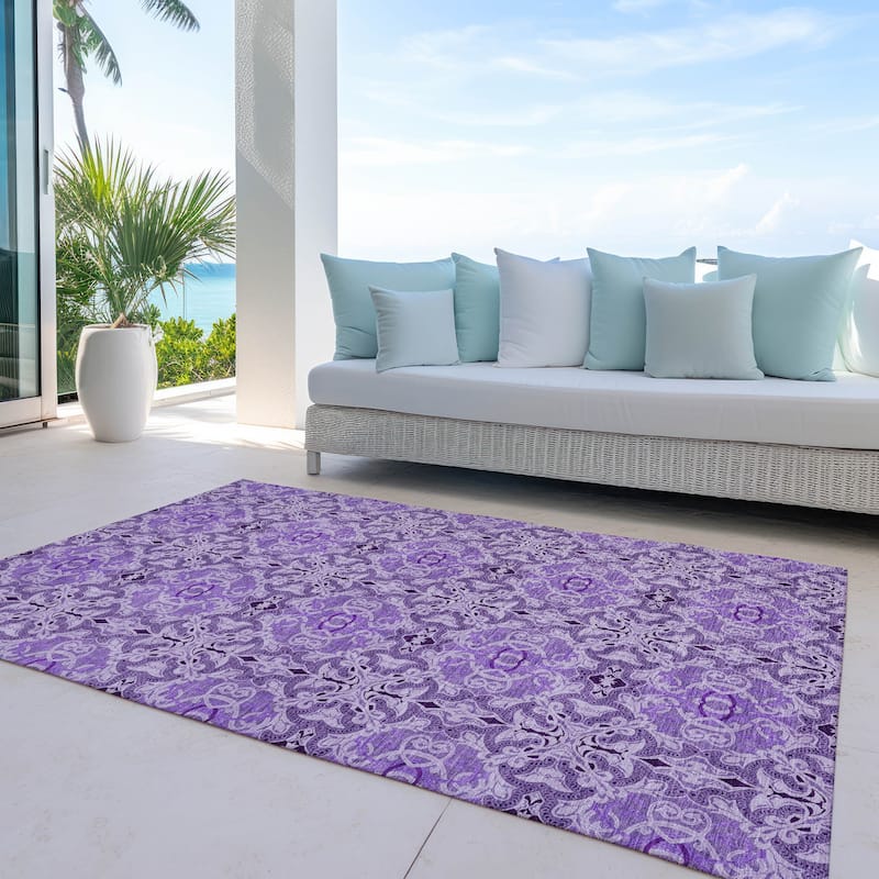 Machine Washable Indoor/ Outdoor Chantille Traditional Medallions Rug - Purple - 5' x 7'6"