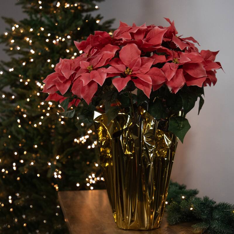 Artificial Christmas Poinsettia with Wrapped Base - 28" - Pink