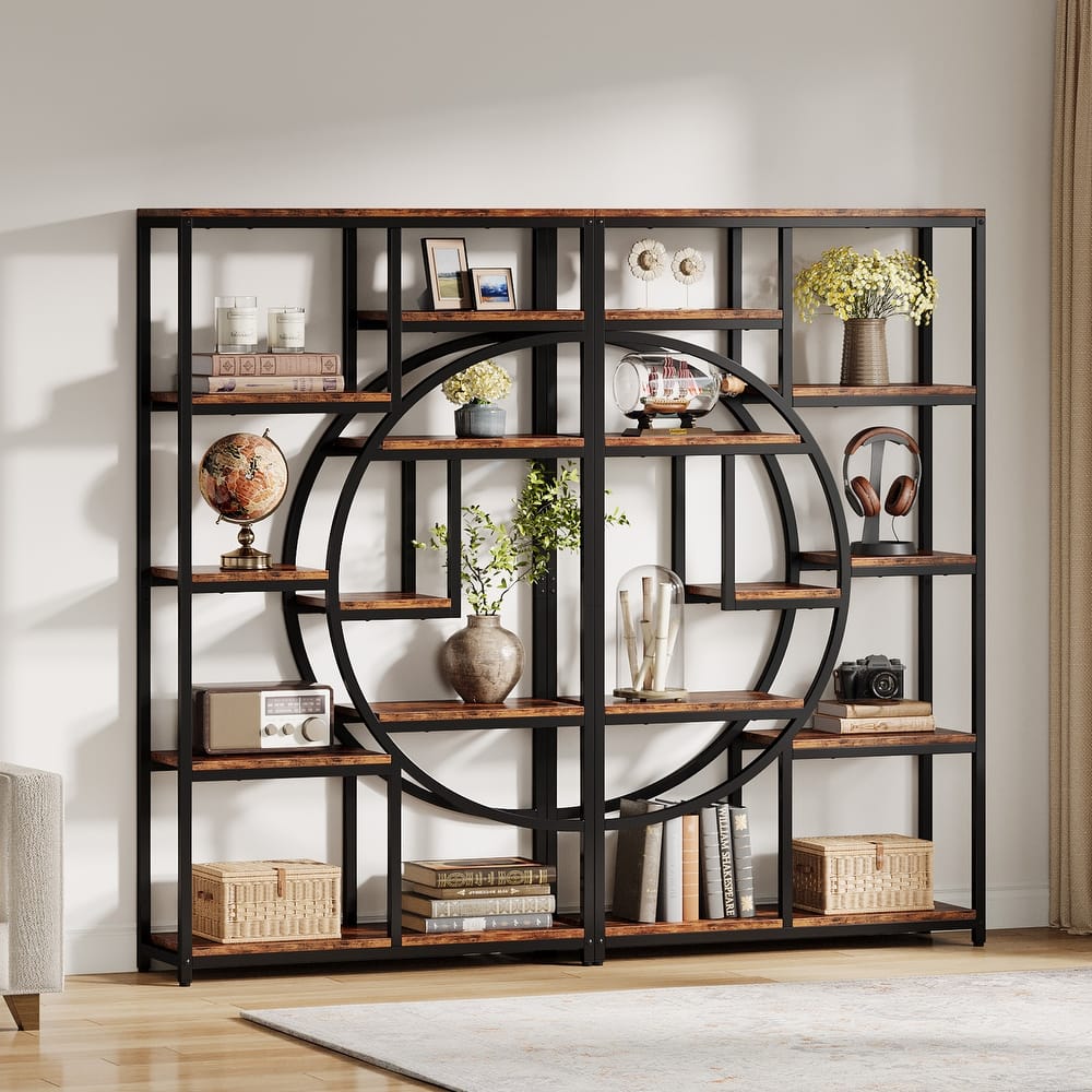Bookshelf Industrial 5 Tier Etagere Bookcase, Freestanding Tall Bookshelves