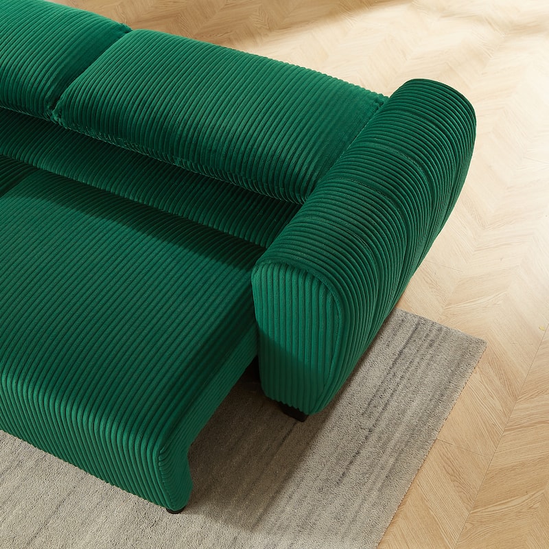 92.1"Corduroy 3-Seater Sofa with 2-in-1 Convertible Design, Built-In Storage Compartments