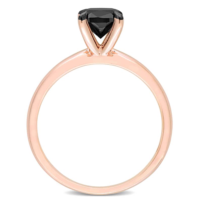Miadora 1ct TDW Cushion-cut Black Diamond Solitaire Engagement Ring in 14k Rose Gold