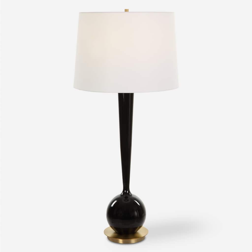 Uttermost Brielle Polished Black Table Lamp - 35"H, Shade 11"H x 16"Dia.
