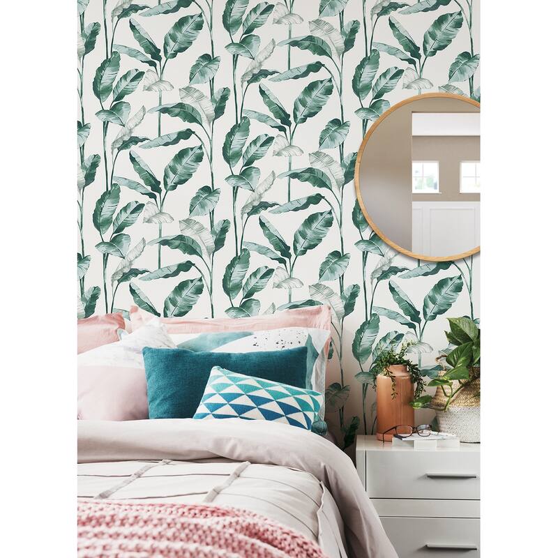 NuWallpaper Banana Leaf Teal Peel and Stick Wallpaper