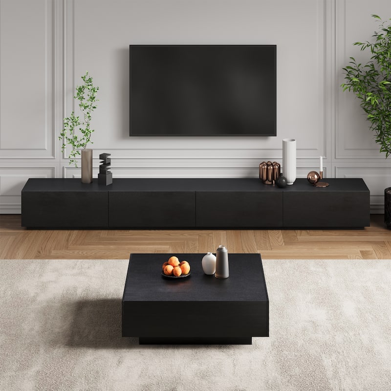 Minimalist Wood TV Stand with 4 Drawers, Modern Long Media Console for up to 100 Inch, Fully Assembled