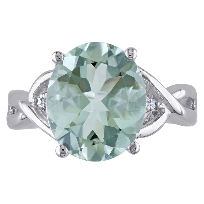Miadora Sterling Silver 4 1/3ct TGW Green Amethyst and Diamond Accent Cocktail Ring