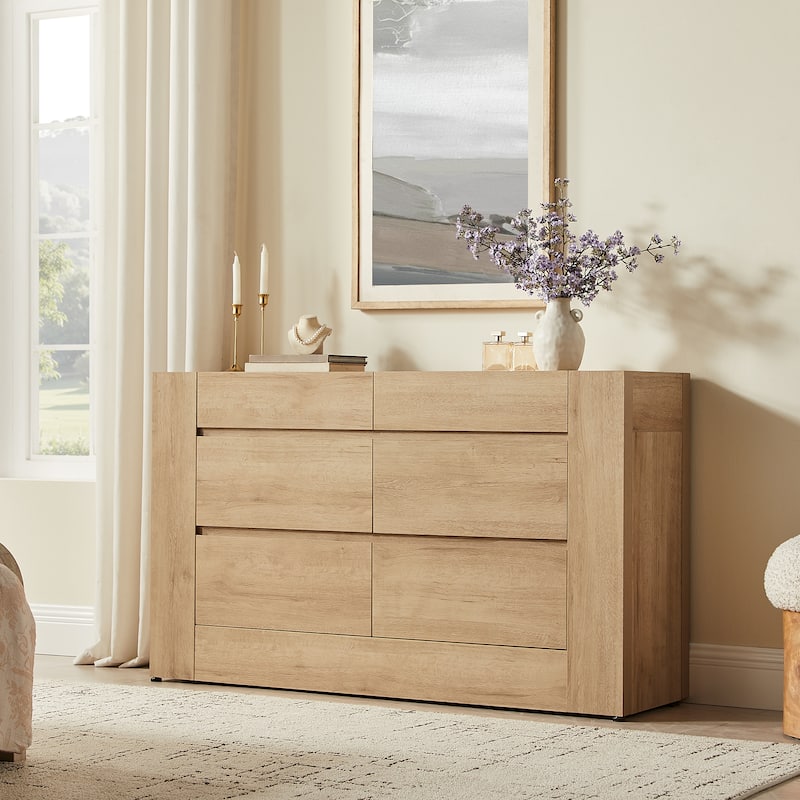 modern dresser 6 drawer SICOTAS 6-Drawer Dresser for Bedroom, Fluted 55.15" Wide Handleless Chest of Dresser Modern Organizer with Storage for Living Room