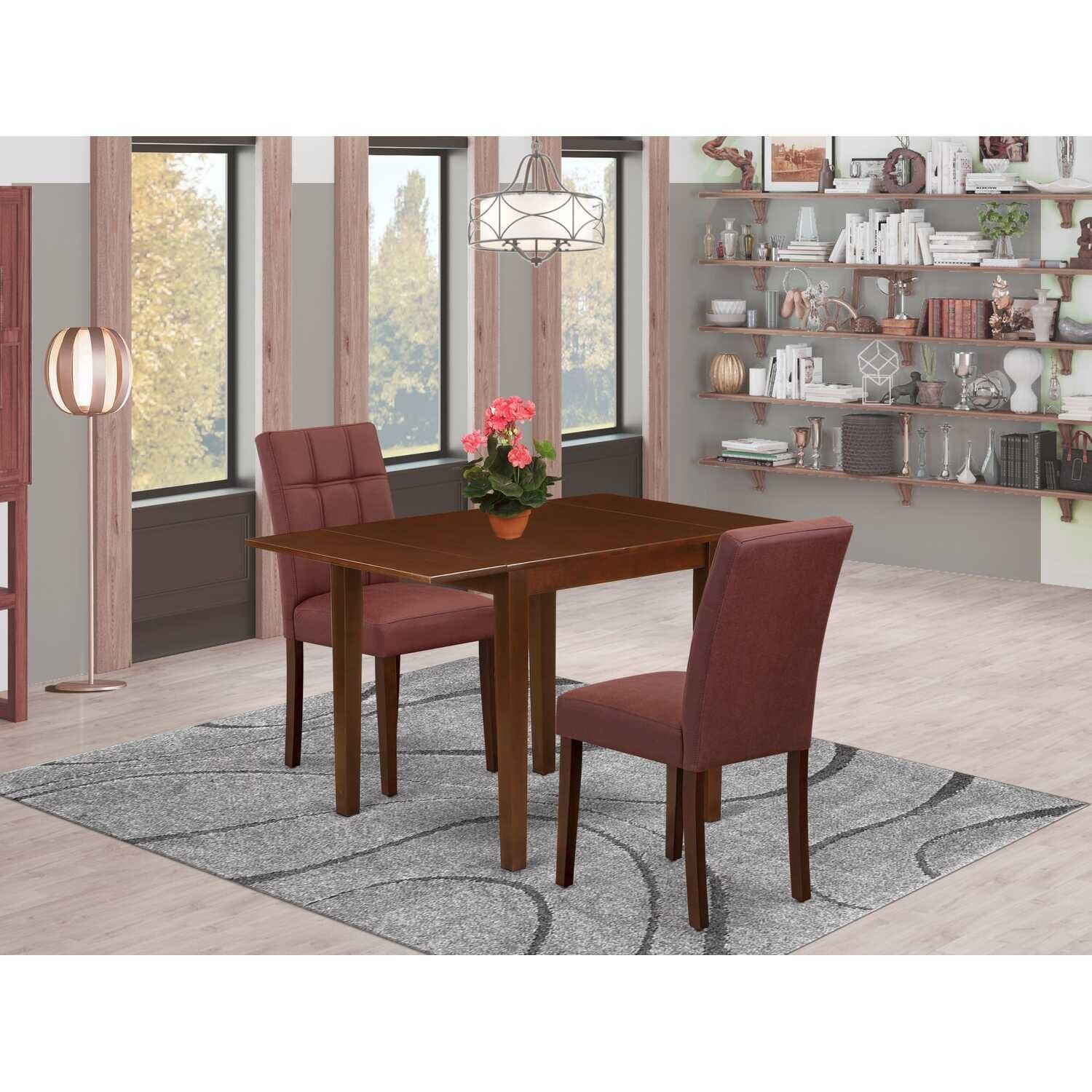 Rectangle Dining Table Set with 2 Chairs - Mahogany Finish, Drop Leaf Table, Kitchen Dining Set