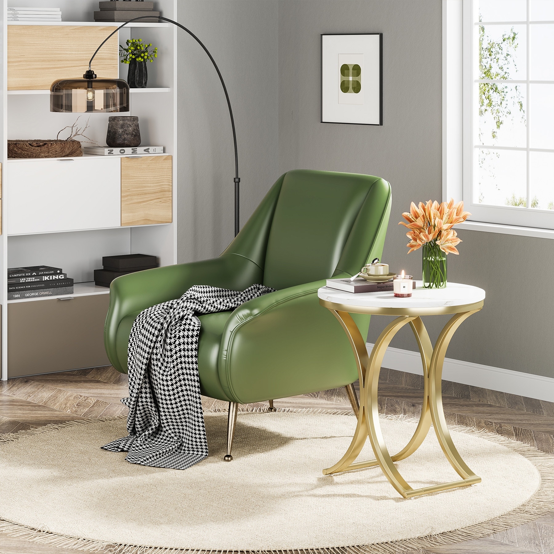 White Gold Side Table Round End Table Modern Small Coffee Table Accent C Table
