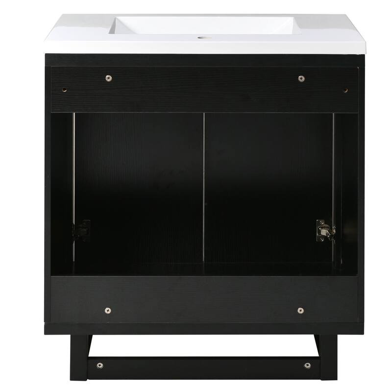 30 Inch MDF Freestanding Bathroom Vanity Set in Black with Integrated Resin Sink - 30" x 35" in.