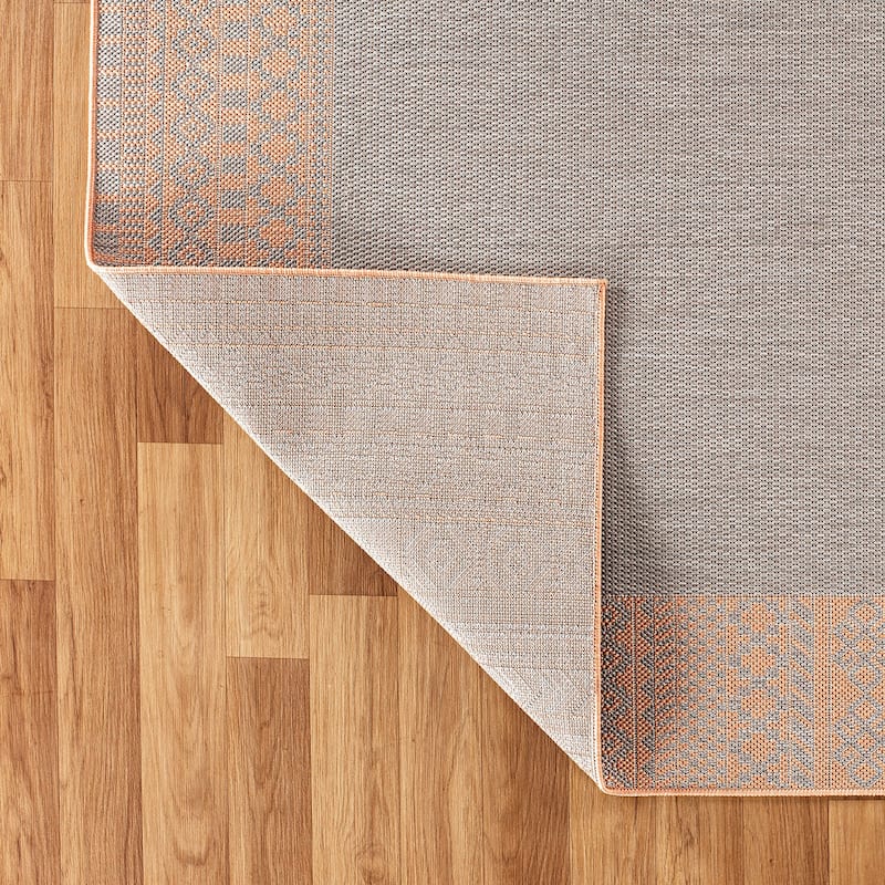 Bohemian Bordered Indoor/Outdoor Flatweave Waterproof Backyard Patio Area Rug
