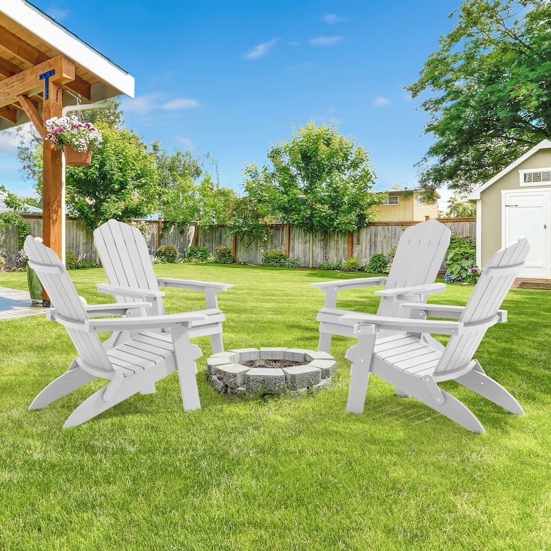 LIVOOSUN Outdoor Folding Adirondack Chair w/Cup Holder Set of 2 or 4 - White - 4 Pieces