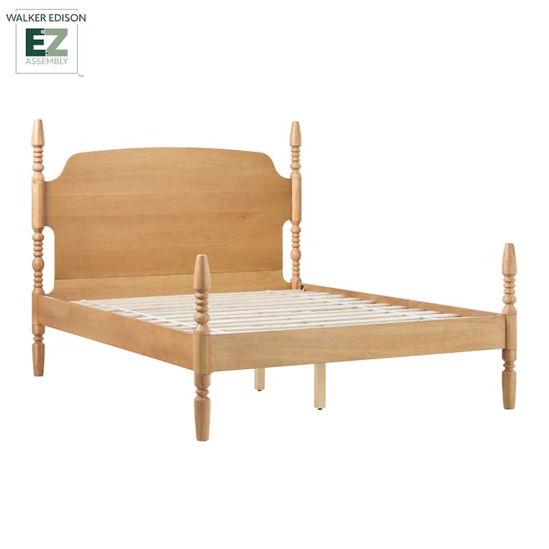 Walker Edison Easy Assembly Solid Wood Queen Bed with Wood-Turning Detail