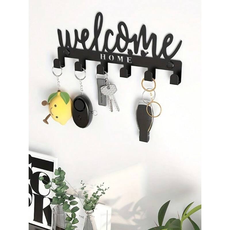 Wall-Mounted Key Holder Adhesive Hooks Sleek Storage Solution - 10.23” x 4.52” - Black