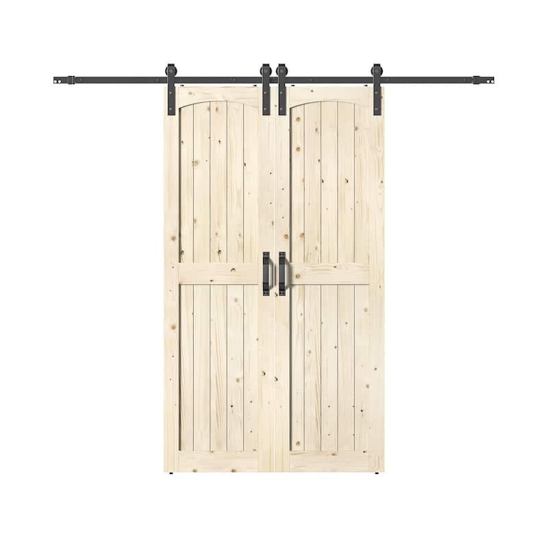 Coast Sequoia Arch Top 30in./36in./48in. x 84in. Knotty Pine Wood Unfinished Sliding Barn Door With Hardware Kit, Assembled - 48in.x84in.