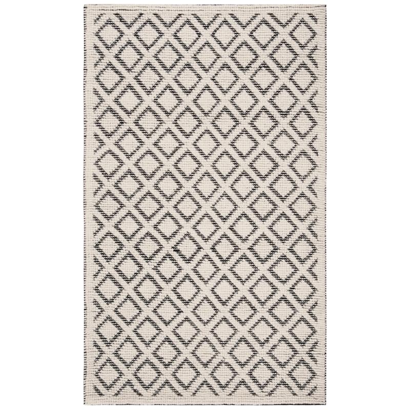 SAFAVIEH Handmade Vermont Latrice Wool Rug - 2'3" x 4' - Ivory/Black