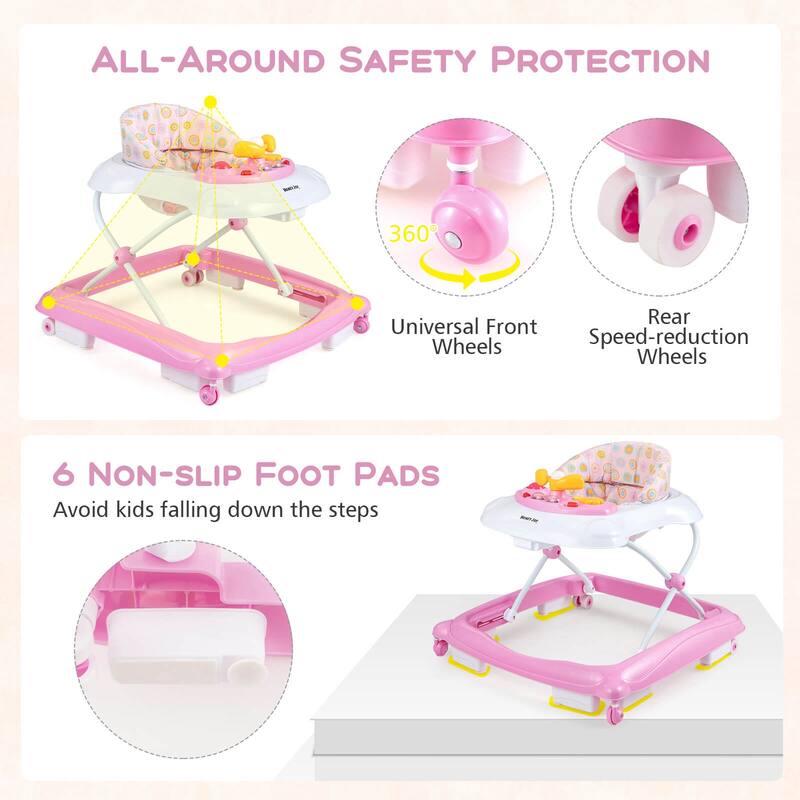Honeyjoy Foldable Baby Walker with 3 Adjustable Heights Comfy Padded - See Details