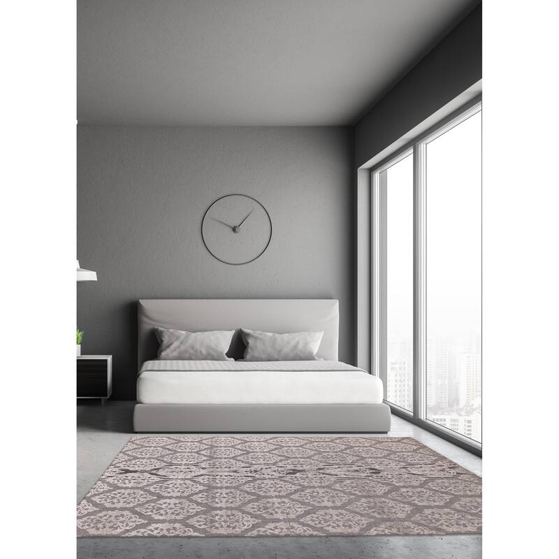 ECARPETGALLERY Hand Loomed Elysian Dark Grey Viscose, Wool Rug - 6'7 x 10'0