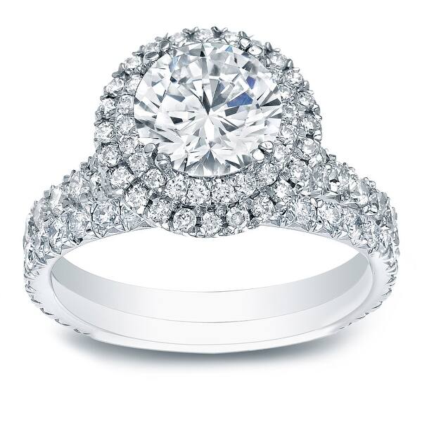 slide 1 of 12, Auriya 2 1/3ctw Round Double Halo Diamond Engagement Ring Set 14k Gold