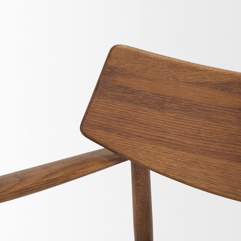 Haggen Medium Brown Oak Wood w/ Cream Fabric Accent Chair - 27.6L x 26.8W x 28.4H