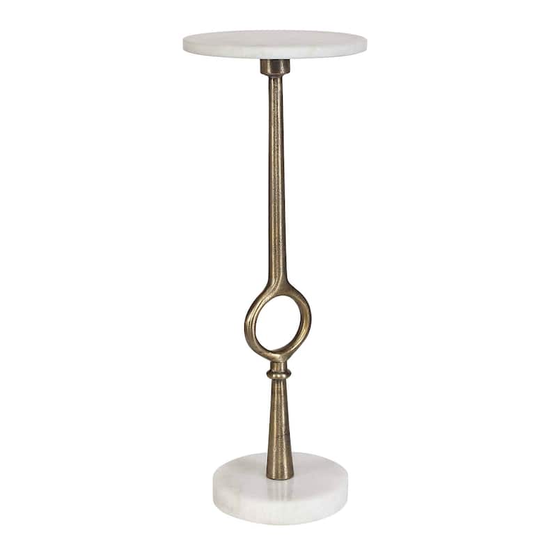 Silver Orchid Marble Round Goldtone Pedestal Accent Table.