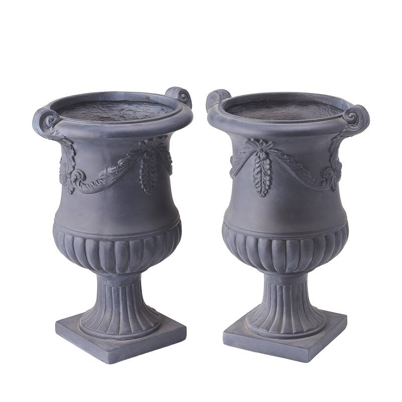 Christopher Knight Home - Fernrise 24.80"H Outdoor Classical Floral Relief Carvings MGO Urn Planter, Drainage Hole & Ventilation