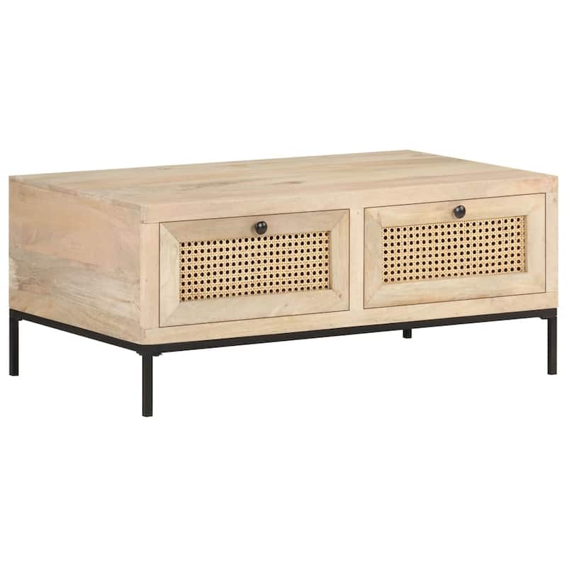 vidaXL Coffee Table 35.4"x19.7"x14.6" Solid Mango Wood and Natural Cane - 35.4" x 19.7" x 14.6"