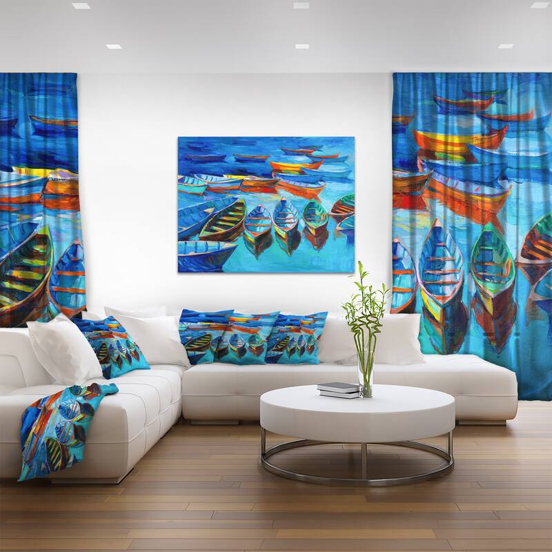 Designart "Boats in Blue Sea" Seascape Canvas Print - multi