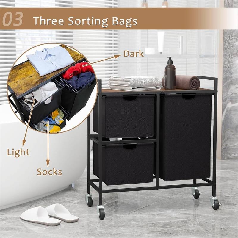 Rolling Laundry Hamper with Shelf - 13"D x 30"W x 31"H