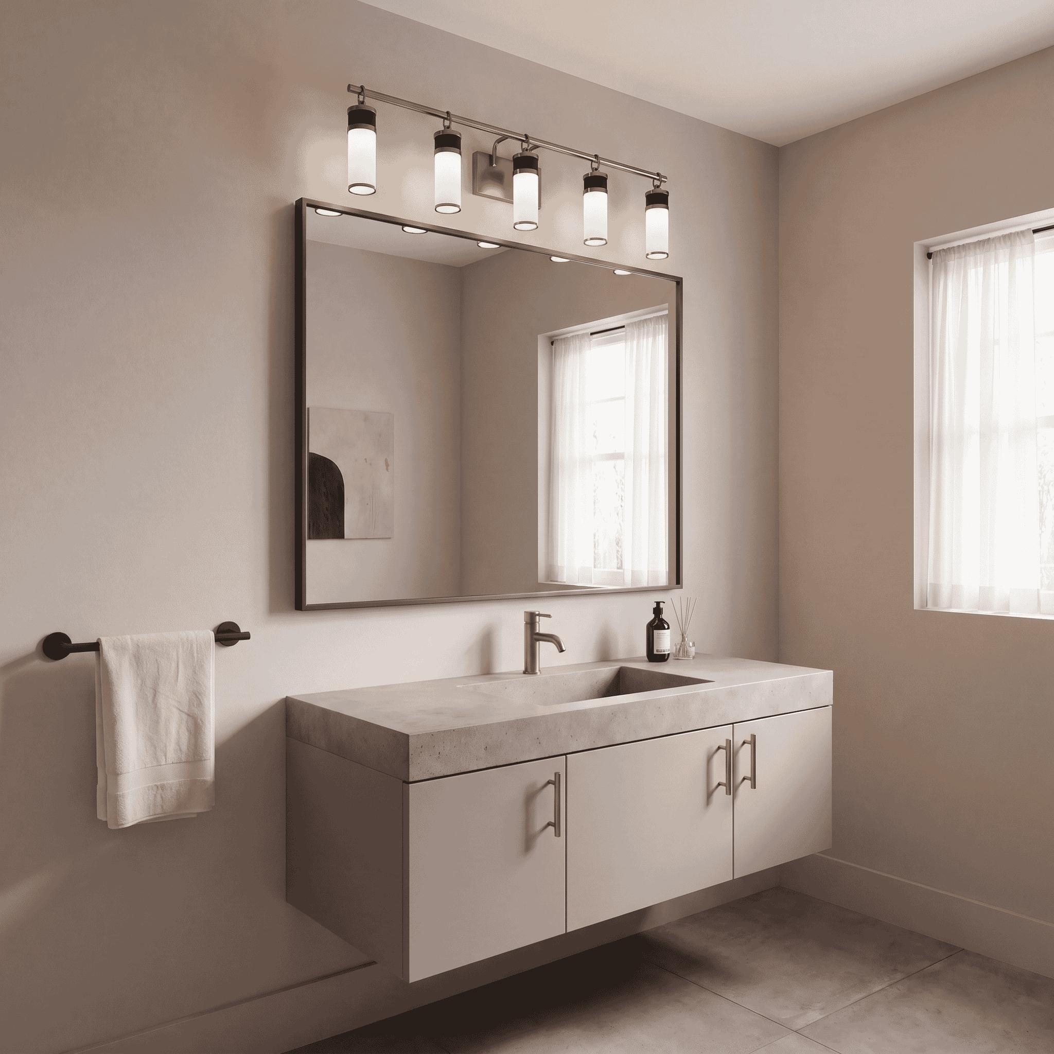 Abel 5-Light LED Bathroom Vanity Light in Matte Black with Warm Brass Accents