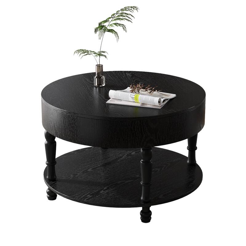 31.5" Modern Round Coffee Table with Storage and Hidden Compartment