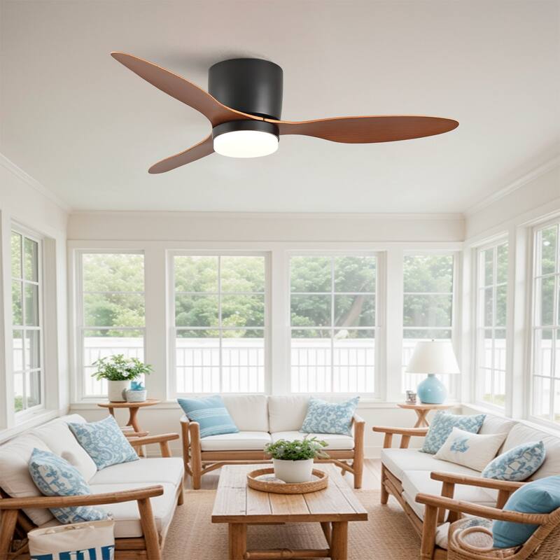 42-inch Ceiling Fan with Light, Ultra-Slim Flush-Mount Design, 3 ABS Plastic Blades, Remote Control Included