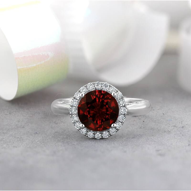 Auriya 2 1/2ct Round Garnet Gemstone and Halo Diamond Engagement Ring 1/4ctw 14k Gold