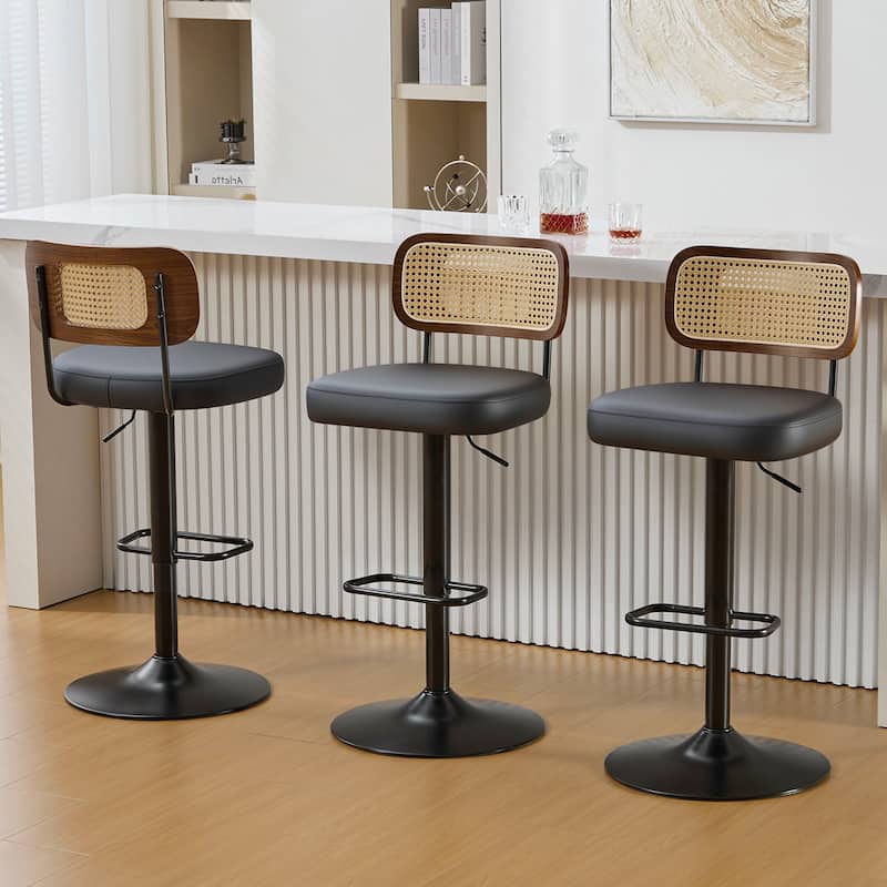 Adjustable Height Swivel Bar Stools with Back and Footrest - 17.7"W x 15.75"D x 35"-42.9"H
