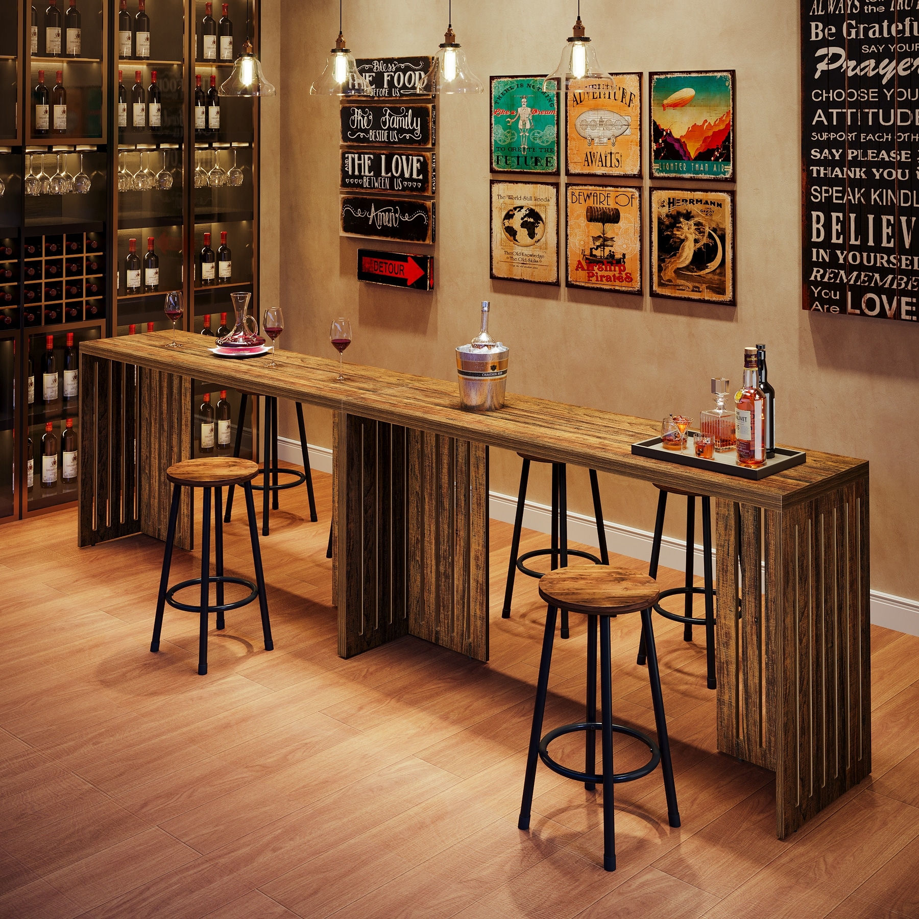 63-Inch Bar Table, Industrial Counter Height Pub Table with