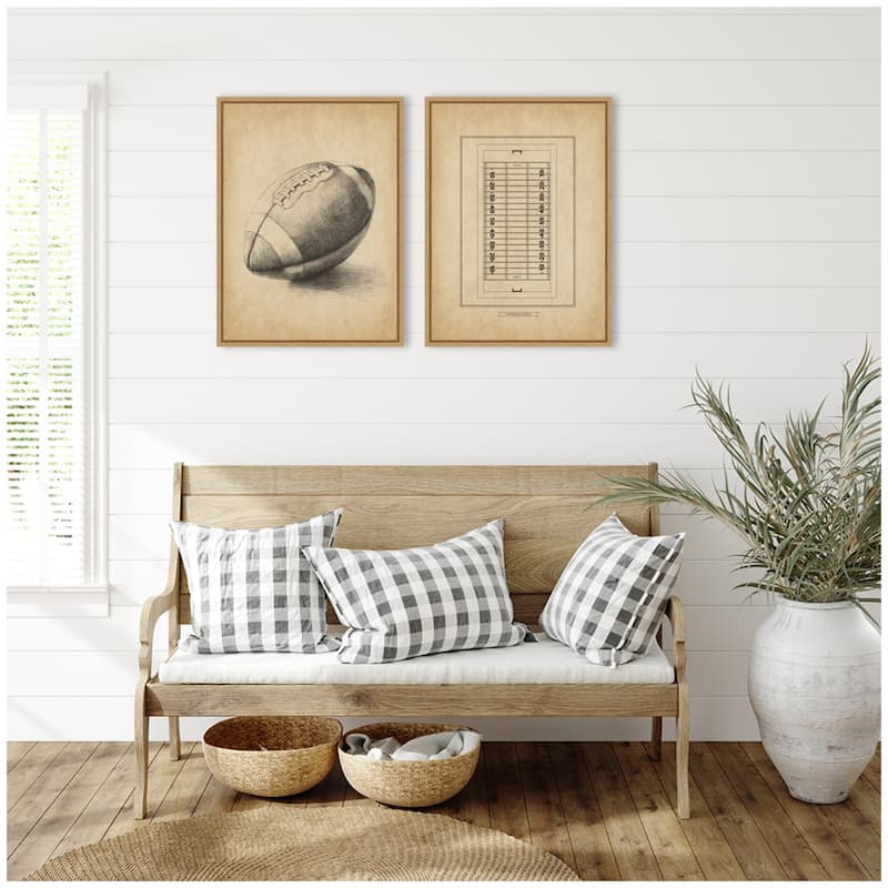 Kate and Laurel Antique Football 2 Piece Framed Canvas Wall Art Set by The Creative Bunch Studio