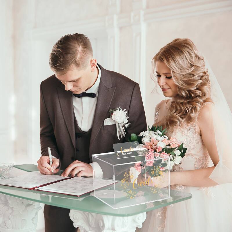Acrylic Wedding Card Box with Lock Gift Card Box for Wedding Reception - Clear