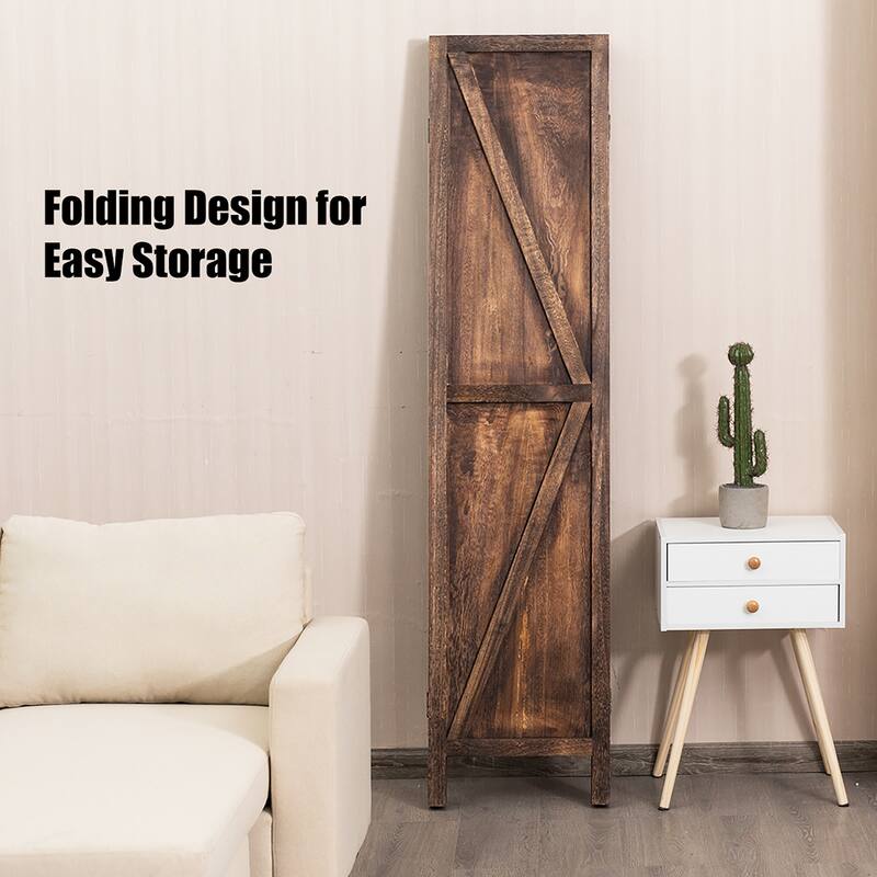 Costway 4Panels Folding Wooden Divider W/ V-shaped Design 5.6Ft Tall
