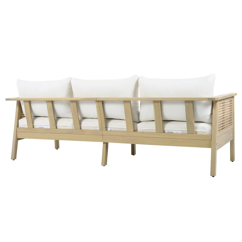 Christopher Knight Home - Nordic Modern Outdoor Acacia Wood & Wicker 3-Seater Sofa with Waterproof Cushions