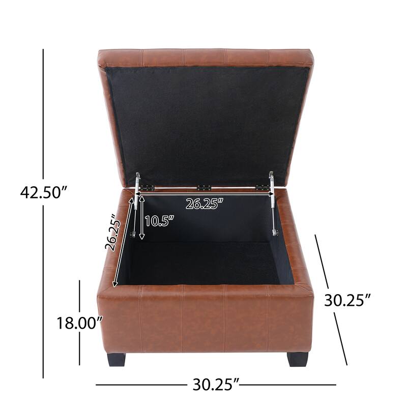 30.25" Square PU Storage Ottoman with Lift-Top & Rubber Wood Legs