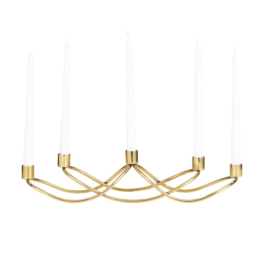 Gold Stainless Steel Metal 5 Candle Candelabra