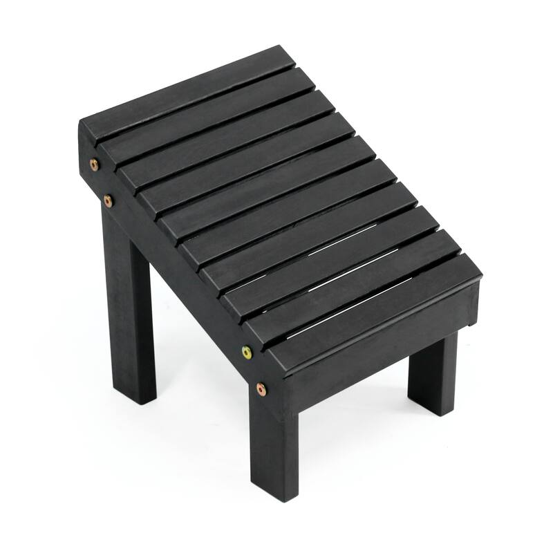 Saru 11.8" Traditional Classic Solid Acacia Wood Shower Shaving Foot Stool, By JONATHAN Y - Black