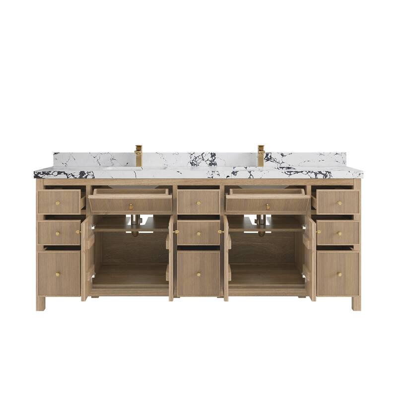 Willow Collections 84 in. W x 22 in. D Sonoma Teak Double Sink Bathroom Vanity with Countertop