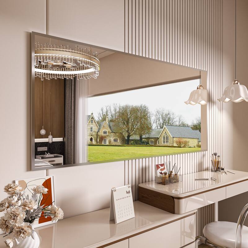 QuivaraView Wall Mounted Aluminum Frame Bathroom Vanity Mirror - 77" x 36" - Brushed Nichel