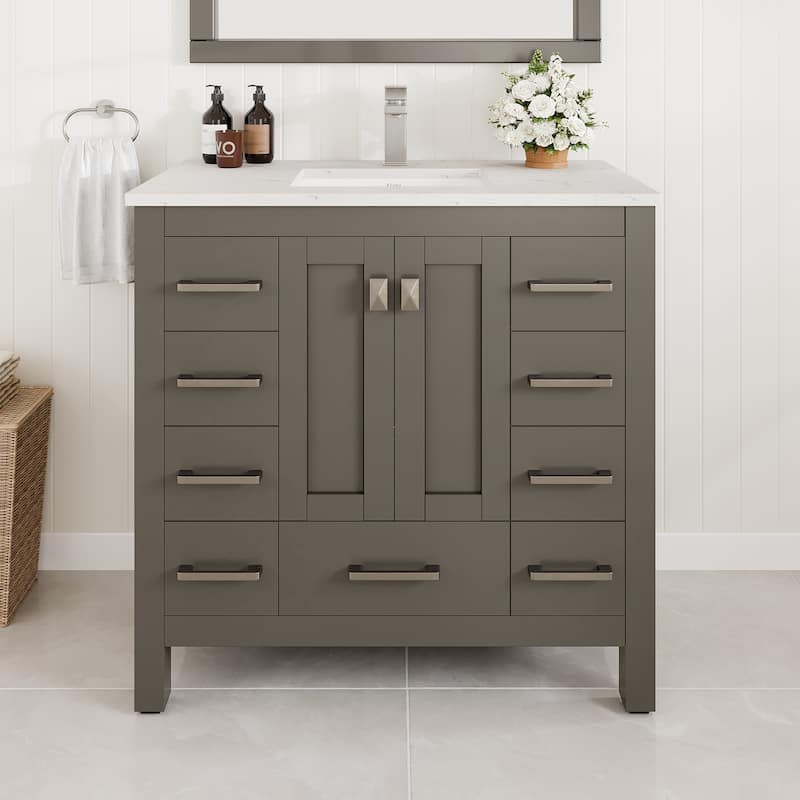 Eviva Hampton 36"W x 18"D Bath Vanity with Carrara Quartz Top