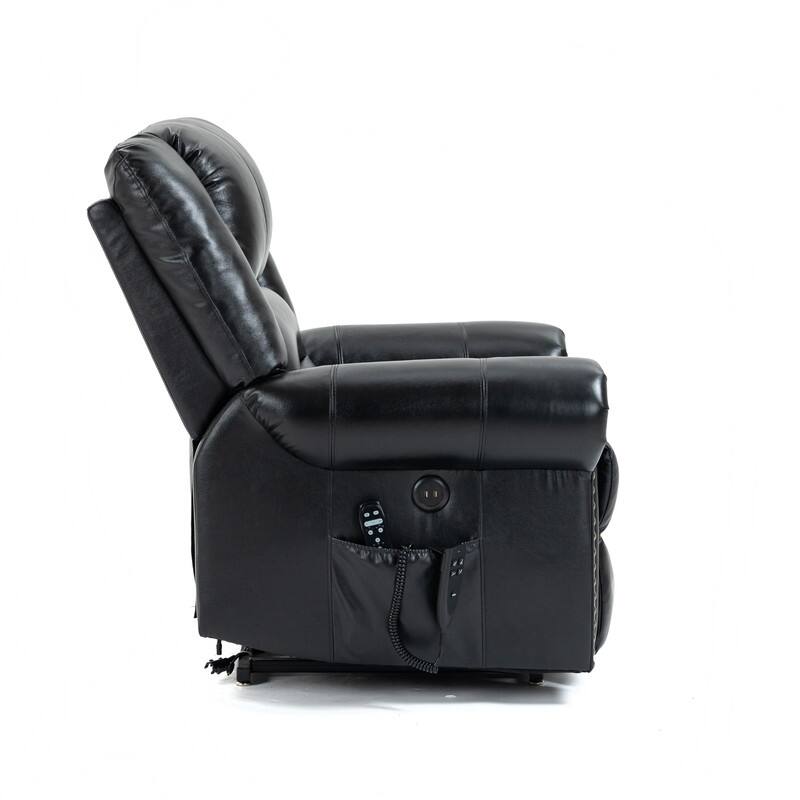 Dual Motor Real Leather Power Lift Recliner with Massage, Heating Functuous and USB Ports-Up to 350 LBS Capacity