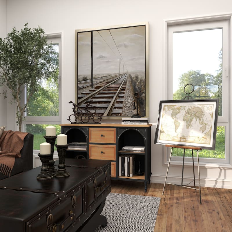 Metal Adjustable Display Easel with Chain Support and Wood Tray - Black - Roche River Decor